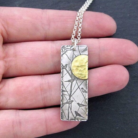 Necklace Pendant Sterling Silver Bird Sun 18" Chain Handcrafted Andree Chenier - Picture 8 of 10